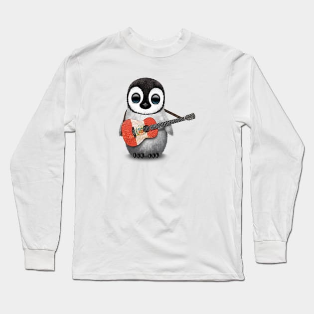 Baby Penguin Playing Peruvian Flag Guitar Long Sleeve T-Shirt by jeffbartels